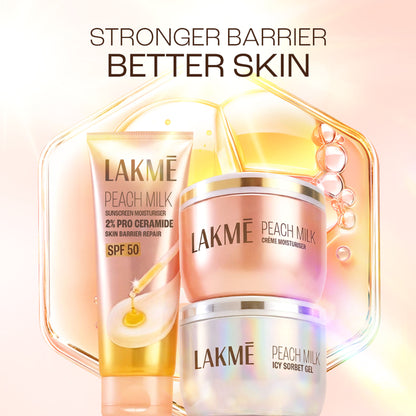 Lakme Peach Milk SPF 50 Sunscreen Moisturiser With 2% Pro-Ceramides & Peptides