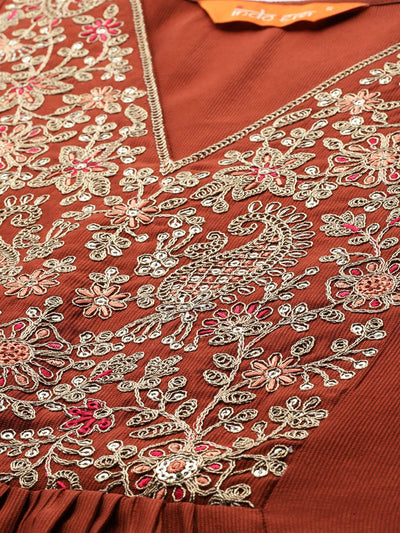 Indyancart IE Ethnic Motifs Embroidered Kurta with Trousers & Dupatta