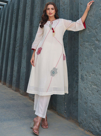Dhiyona IE Floral Embroidered Pure Cotton Tunic With Trousers Co-Ords