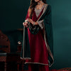 Indyancart VA Women'sMaroon Floral Embroidered Sequinned Straight Kurta with Palazzos & Dupatta