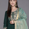 Indyancart IE Women Green Ethnic Motifs Embroidered Yoke Design Kurta with Palazzos & Dupatta