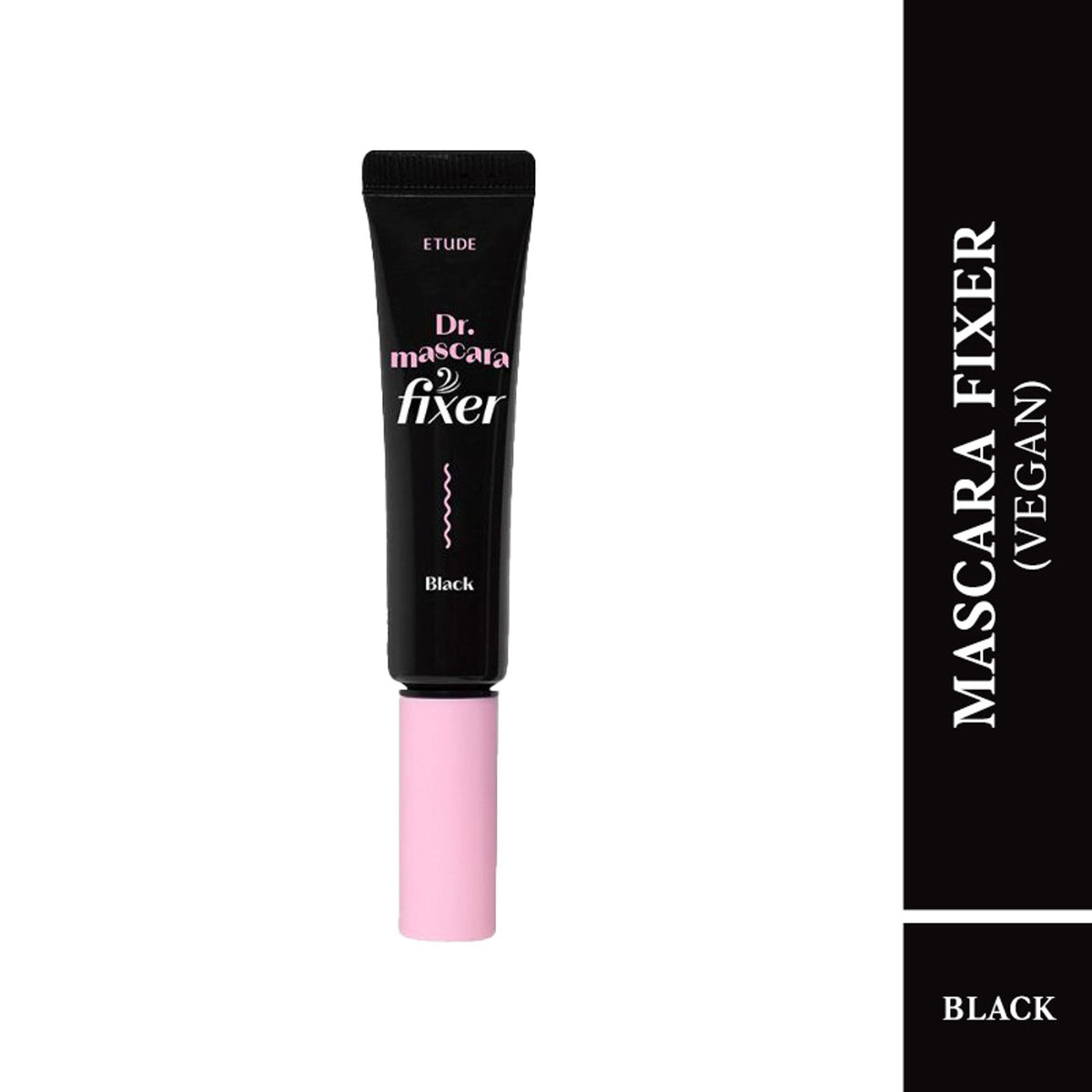 ETUDE Dr. Mascara Fixer in black, a clear eyelash primer and brow gel from ETUDE, applied to eyelashes and eyebrows.
