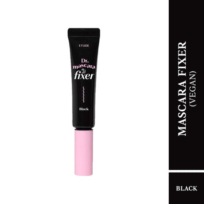 ETUDE Dr. Mascara Fixer in black, a clear eyelash primer and brow gel from ETUDE, applied to eyelashes and eyebrows.