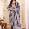 Indyancart VA Women'sPaisley Printed Straight Kurta with Trouser & Dupatta
