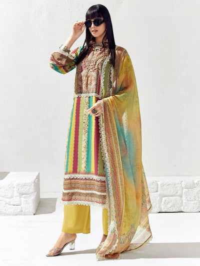 Indyancart IE Women Ethnic Motifs Printed Regular Thread Work Kurta Trousers With Dupatta