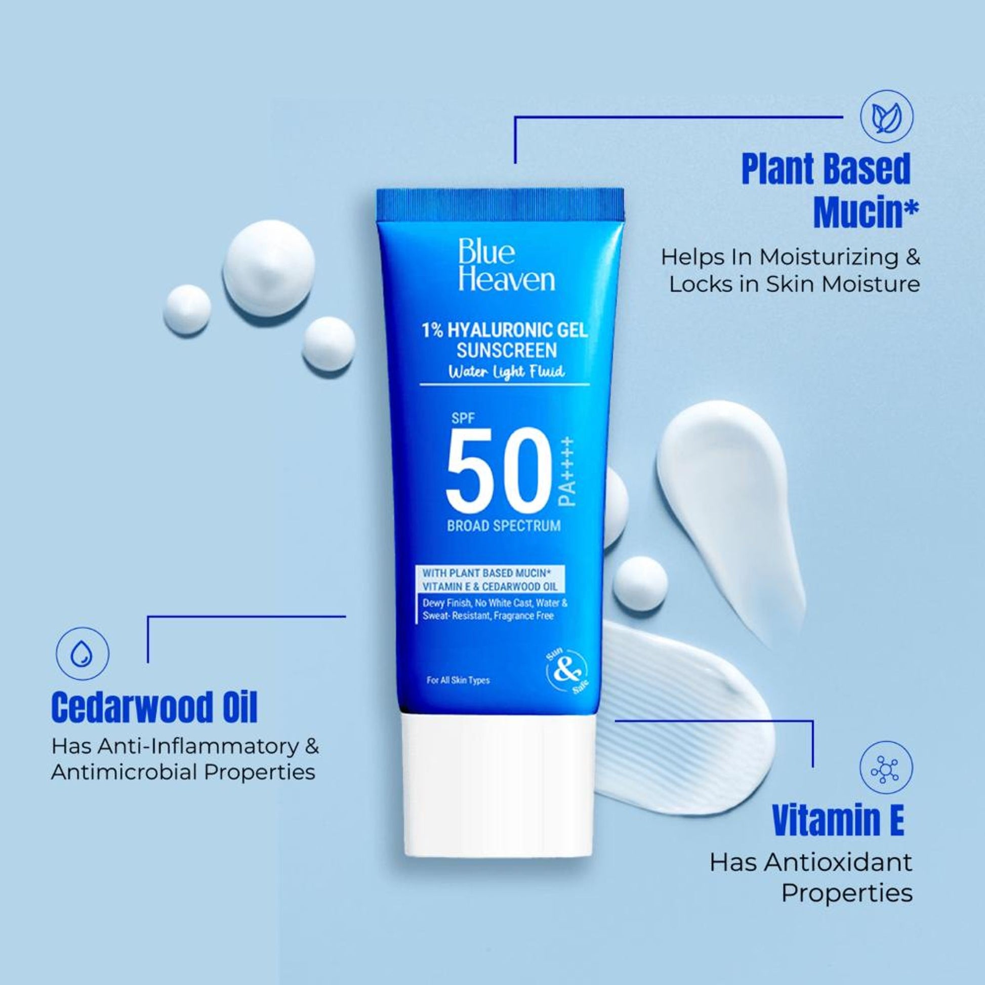 Blue Heaven 1% Hyaluronic Gel Sunscreen Spf50 Pa++++