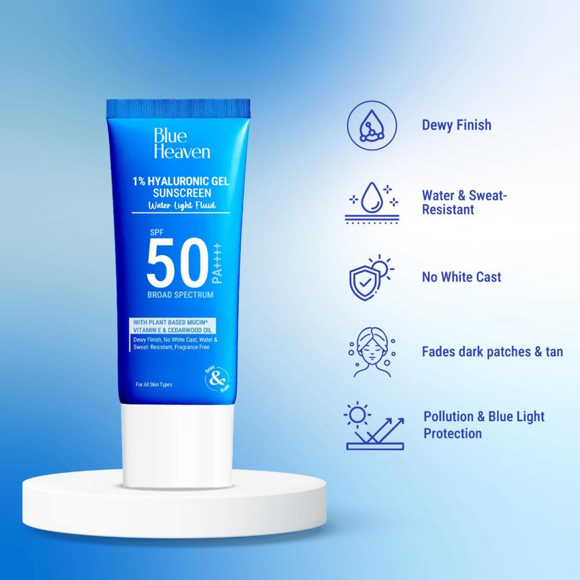 Blue Heaven 1% Hyaluronic Gel Sunscreen Spf50 Pa++++
