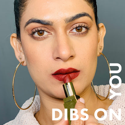 Daughter Earth Velvet Phytonutrient Lipstick in Dibs On You, natural creamy lipstick with a rich, vibrant color.