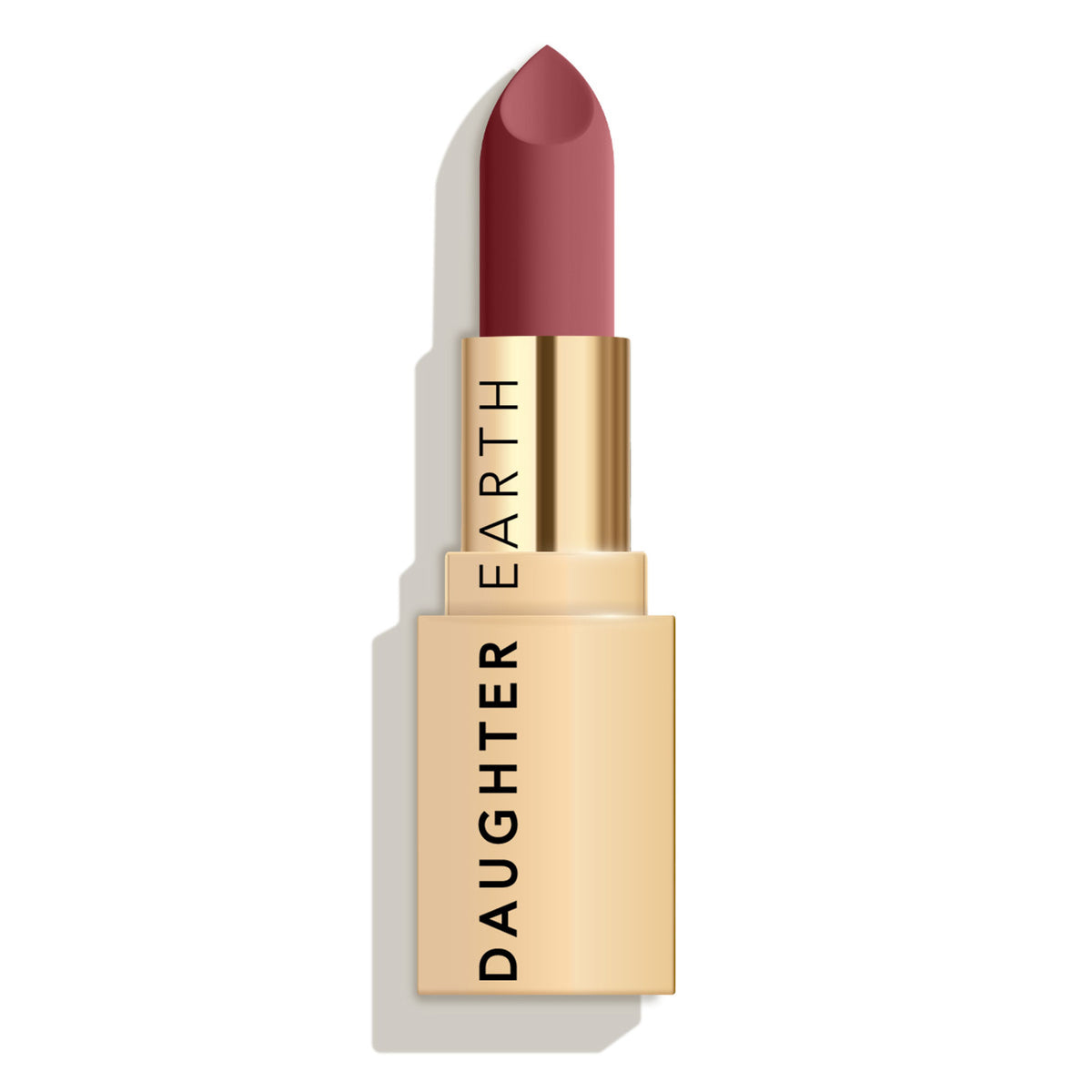 Daughter Earth Daughter Earth Siachen Rose velvet phytonutrient lipstick in creamy shade, close-up of the lipstick tube and color swatch