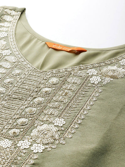 Indyancart IE Ethnic Motifs Embroidered Sequinned Liva Kurta With Trousers & Dupatta