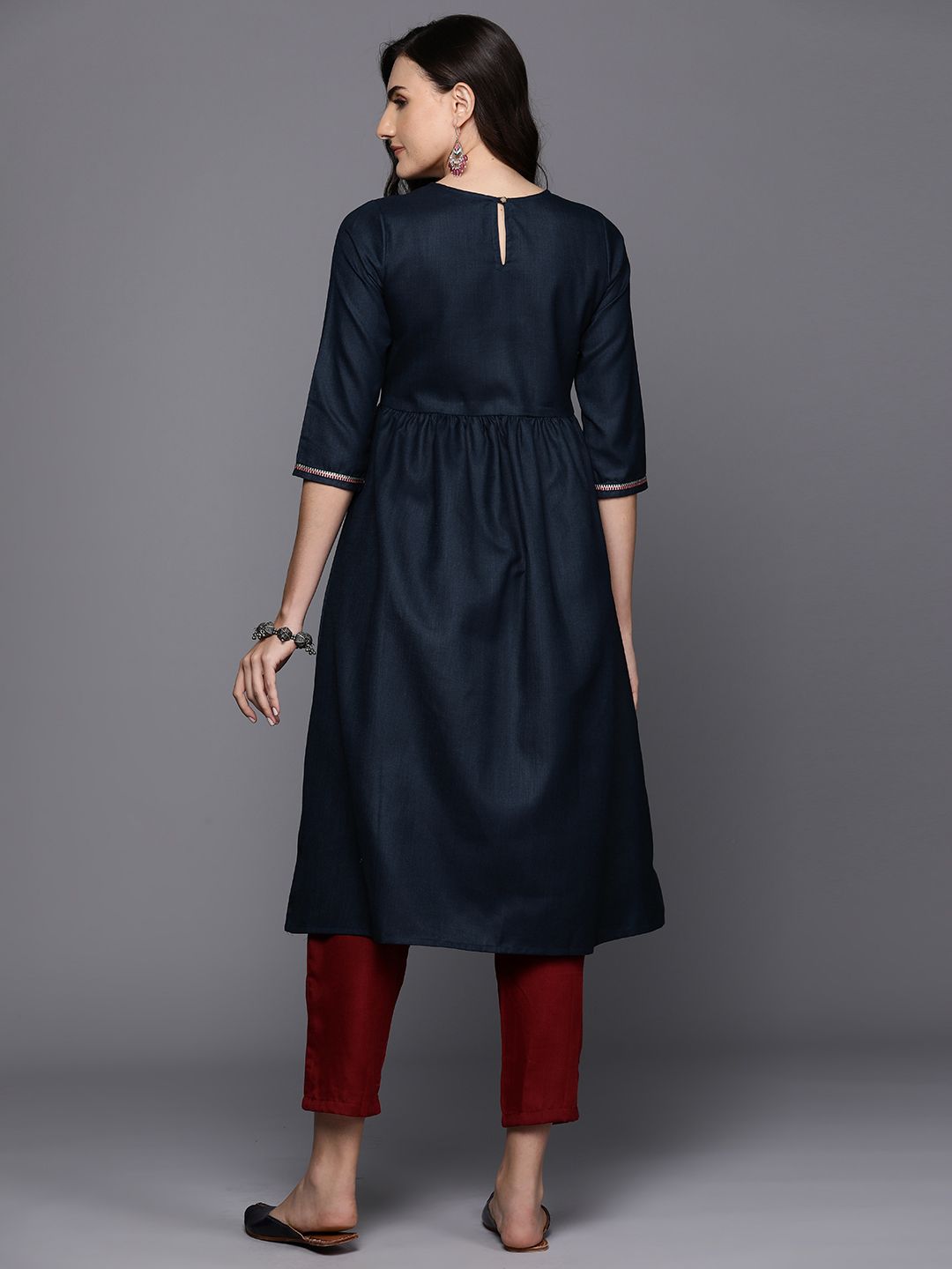 Dhiyona IE Floral Embroidered Gathered Detail Empire Style A-Line Kurta