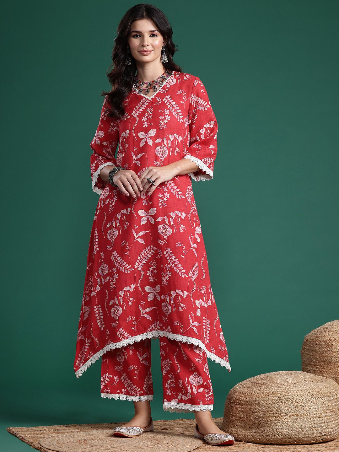 Indyancart SN Women's Printed Pure Cotton Kurta with Trousers