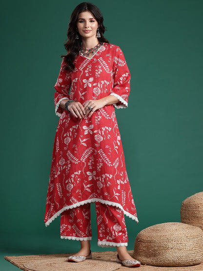 Indyancart SN Women's Printed Pure Cotton Kurta with Trousers
