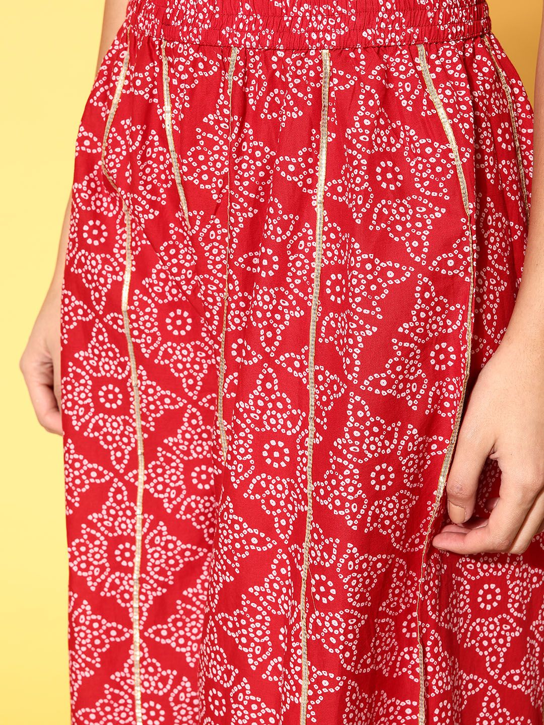 Indyancart VA Women's Bandhani Pure Cotton Print Parade Kurta Set
