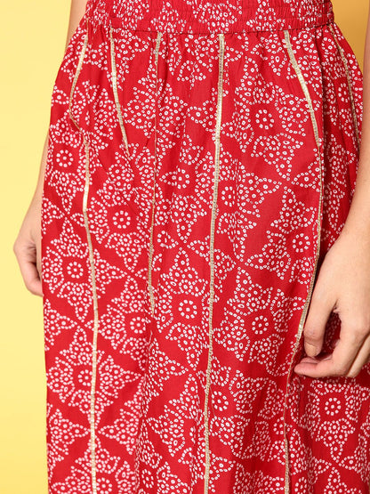 Indyancart VA Women's Bandhani Pure Cotton Print Parade Kurta Set