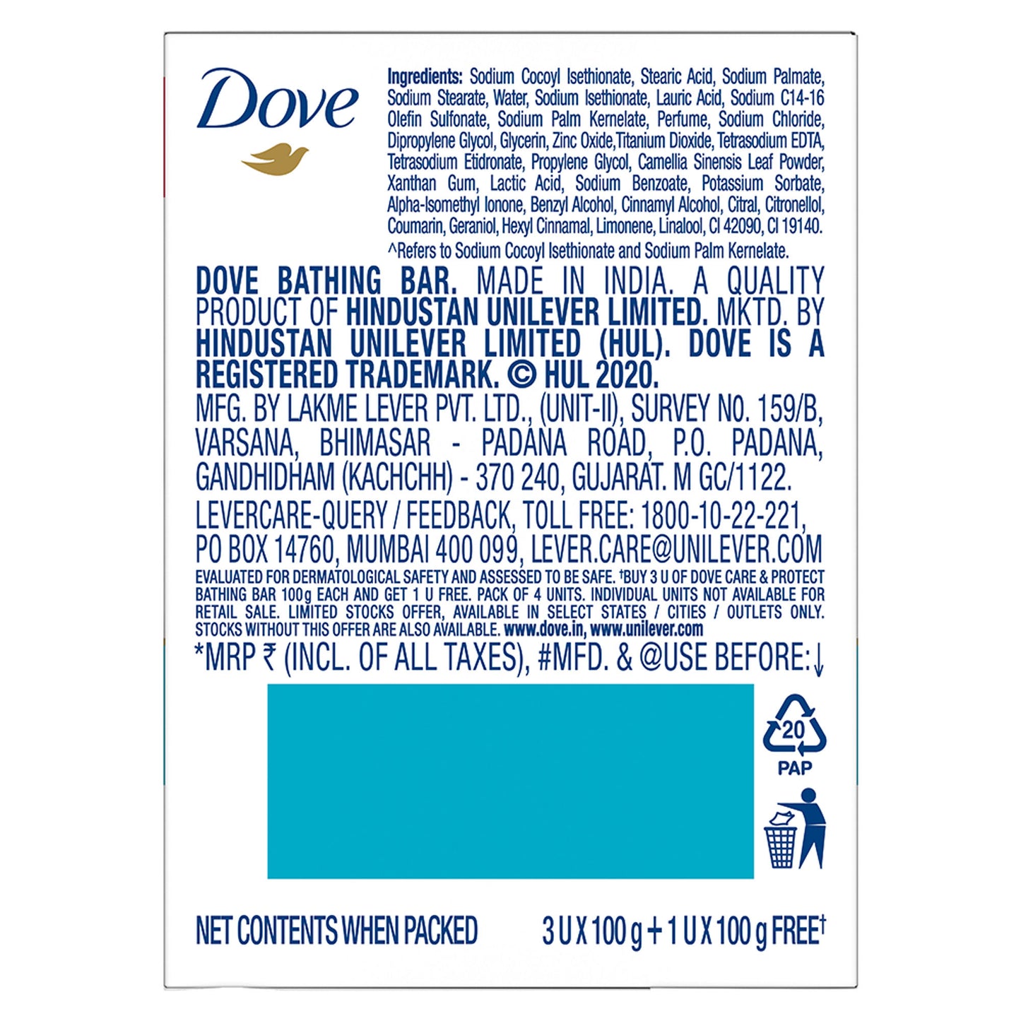 Dove Care & Protect Moisturising Cream Beauty Bathing Bar (Buy 3 Get 1 Free)