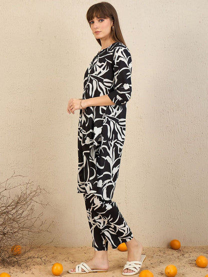 Indyancart IE Floral Printed Pure Cotton Tunic & Trousers