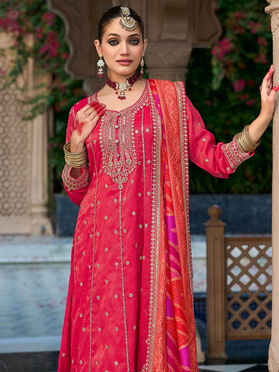 Indyancart IE Ethnic Motifs Embroidered Sequinned Anarkali Kurta with Trouser & Dupatta