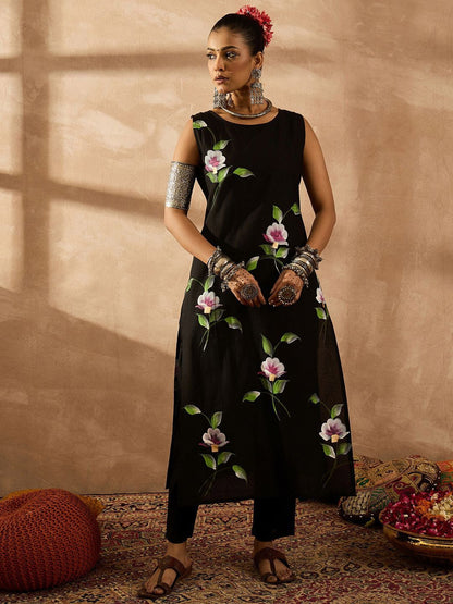 Indyancart IE Women Floral Printed Regular Pure Cotton Kurta with Trousers & With Dupatta
