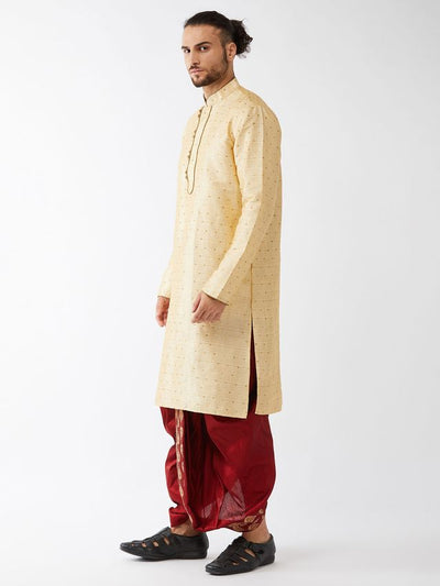 Men's Beige Silk Blend Straight Kurta and Dhoti Set