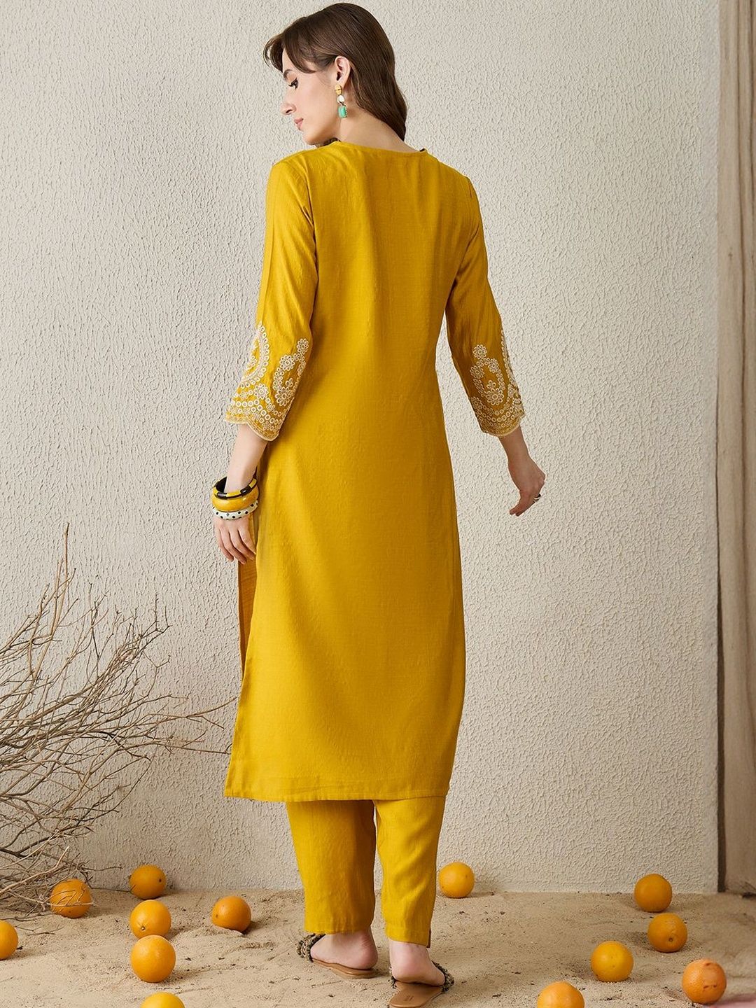 Ethnic Motifs Embroidered Beads And Stones Kurta With Trouser