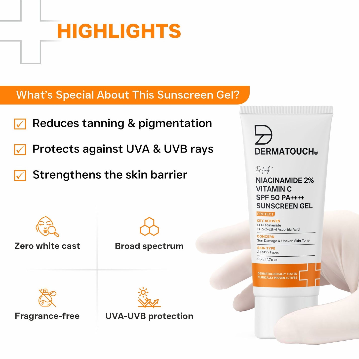 Dermatouch Niacinamide 2% Vitamin C Sunscreen With SPF 50+ PA ++++