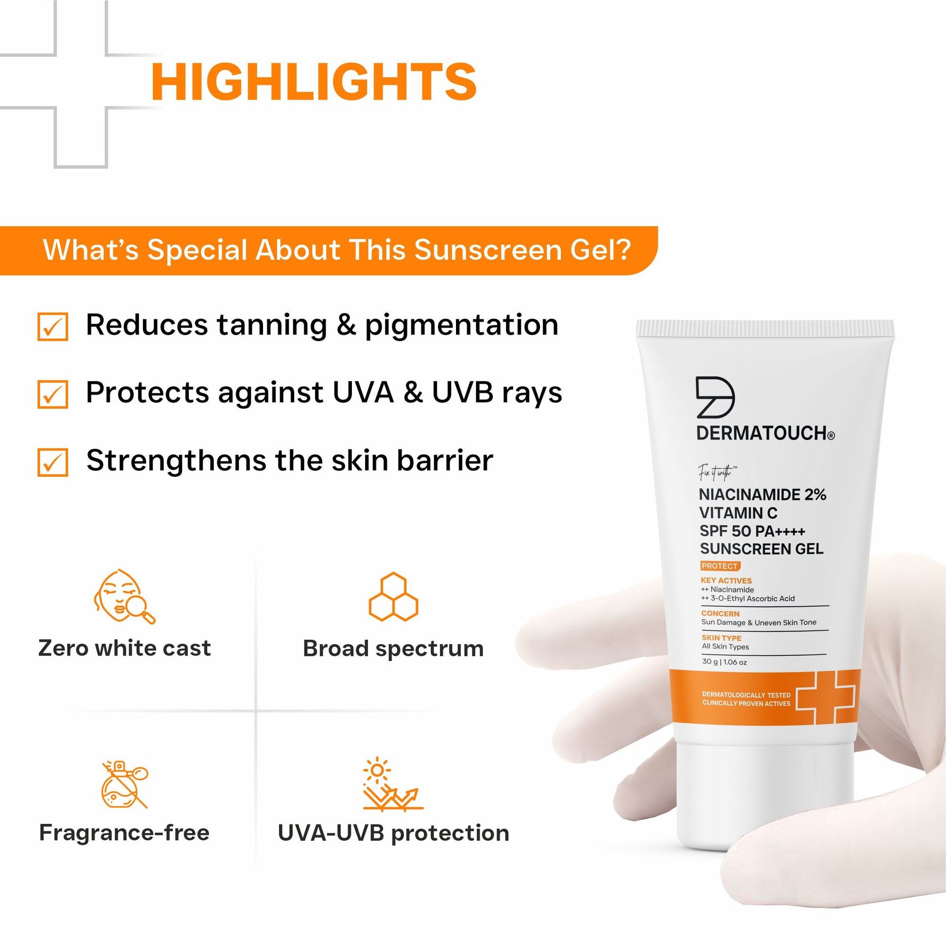 Dermatouch Niacinamide 2% Vitamin C Sunscreen SPF 50 PA++++