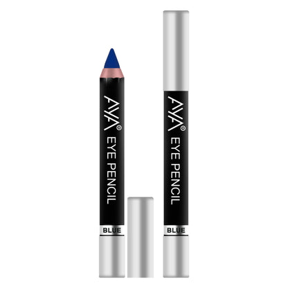 Blue AYA Eye Pencil Kajal eyeliner, sharpened and ready for application, with smooth, vibrant blue color for eye makeup looks.