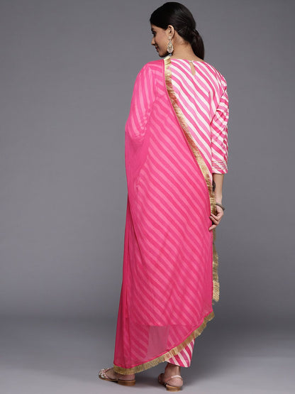 Indyancart VA Women'sLeheriya Printed Gotta Patti Kurta with Trousers & Dupatta