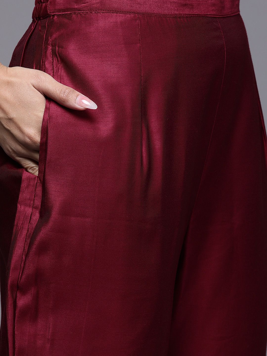 Dhiyona IE Women Maroon Ethnic Motifs Yoke Design Kurta with Trousers & With Dupatta