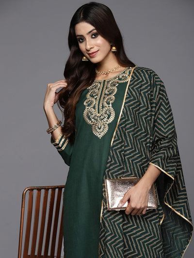 Dhiyona IE Women Ethnic Motifs Embroidered Liva Kurta & Palazzos With Dupatta
