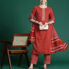 Indyancart IE Women Ethnic Motifs Printed Regular Mirror Work Pure Cotton Kurta with Trousers & With Dupatta