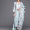 Dhiyona VA Women'sBlue Floral Printed & Striped Round Neck Straight Kurta with Trousers & Dupatta