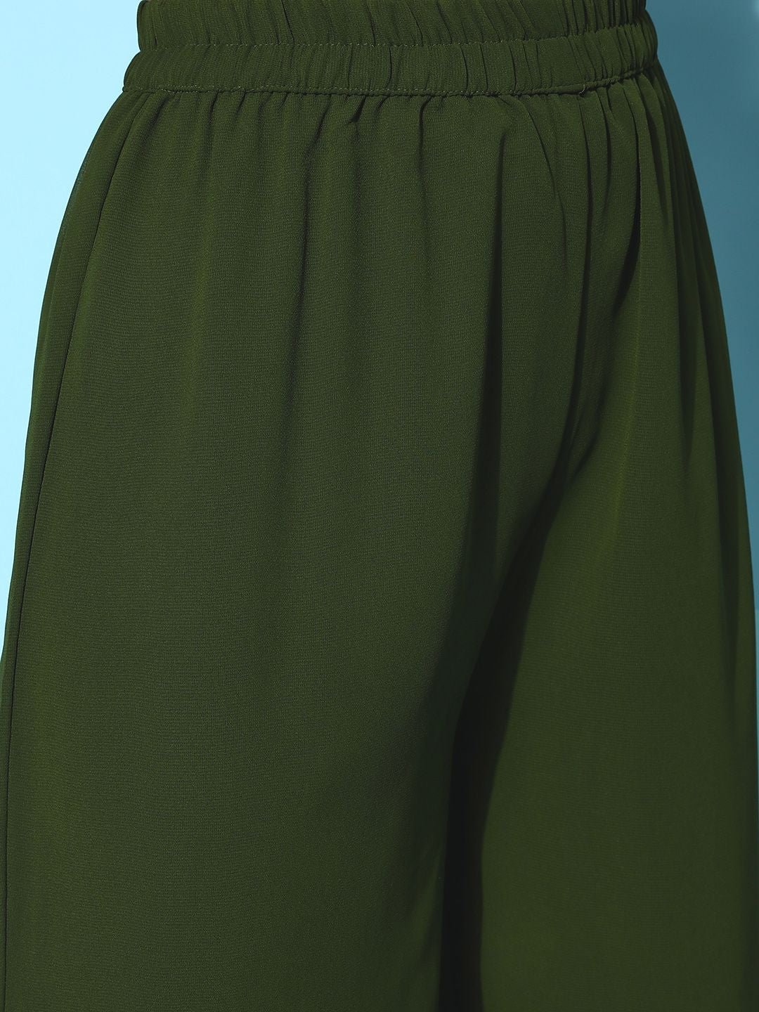 Indyancart VA Women's Green Embroidered Sequinned Kurta With Sharara & Dupatta