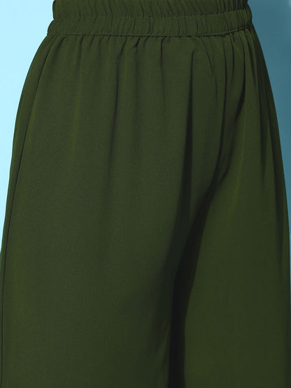 Indyancart VA Women's Green Embroidered Sequinned Kurta With Sharara & Dupatta