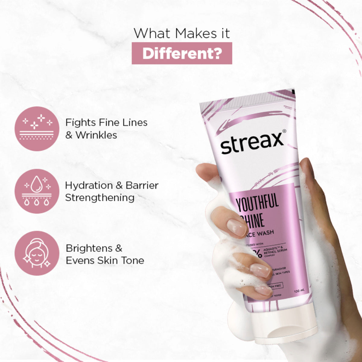 Streax Skin Youthful Shine Face Wash Cleanser For Reduction In Fine Lines & Wrinkles
