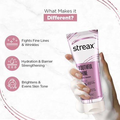 Streax Skin Youthful Shine Face Wash Cleanser For Reduction In Fine Lines & Wrinkles