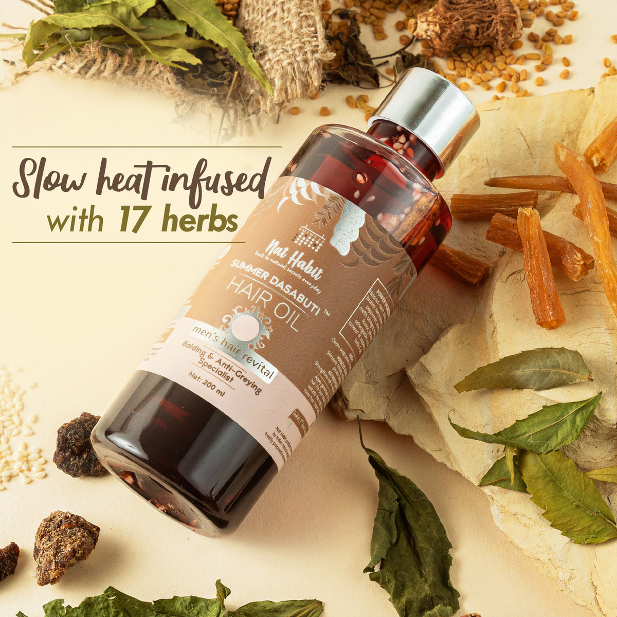 Nat Habit Neem Amla Mens Balding & Anti-Greying Ayurvedic Oil For Receding Hairline Reversal