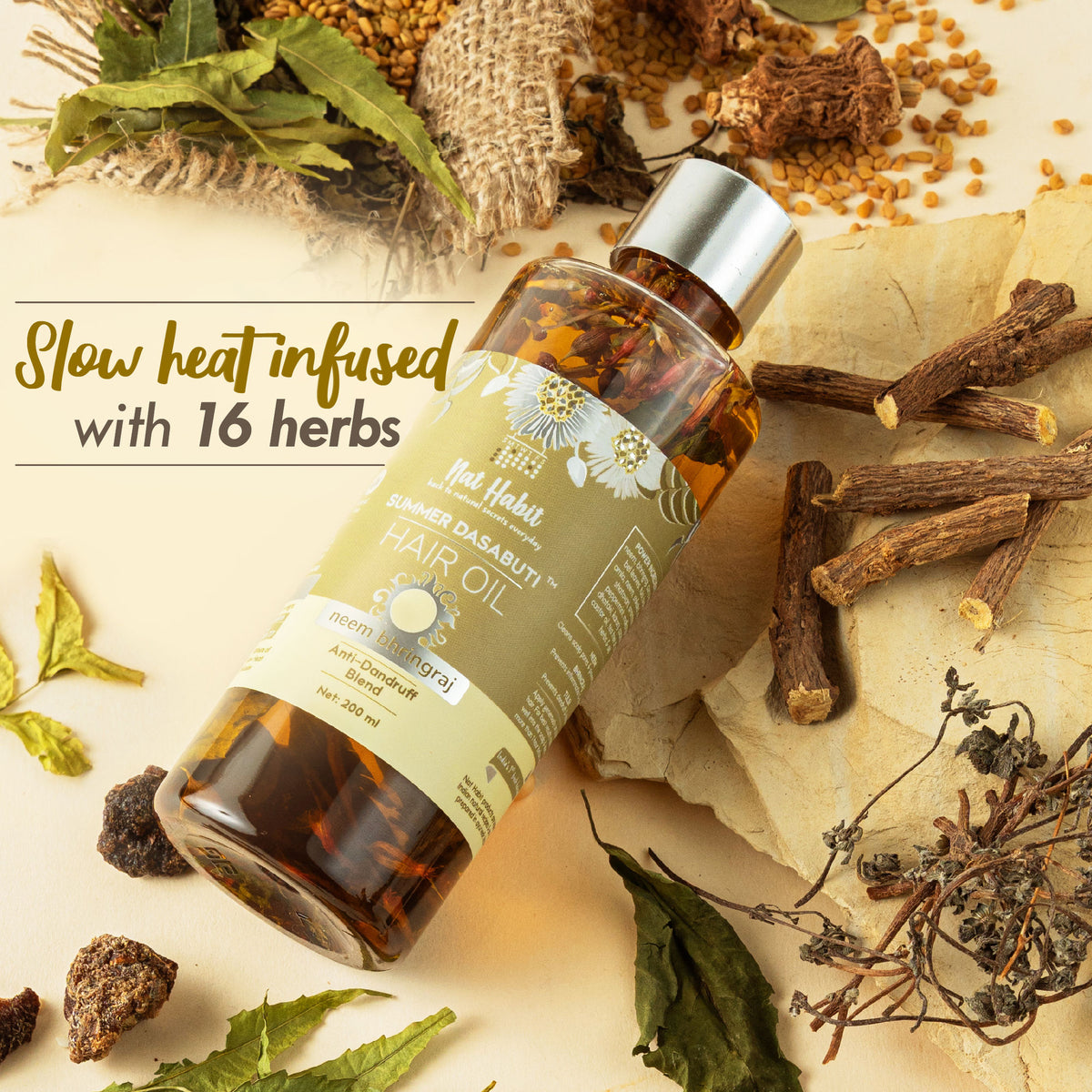 Nat Habit Neem Bhringraj Tea Tree Anti Dandruff Hair Treatment Ayurvedic Oil & Castor Coconut