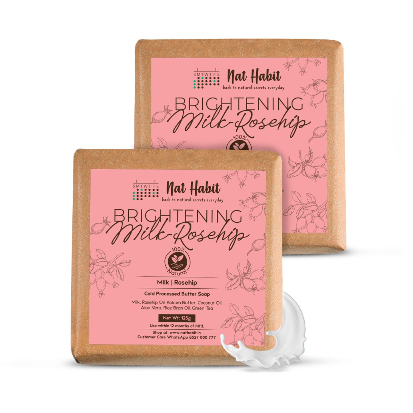Nat Habit Cold Process Milk Rosehip Butter Bath Soap - Vit C For Skin Cleansing, Whitening &Handmade