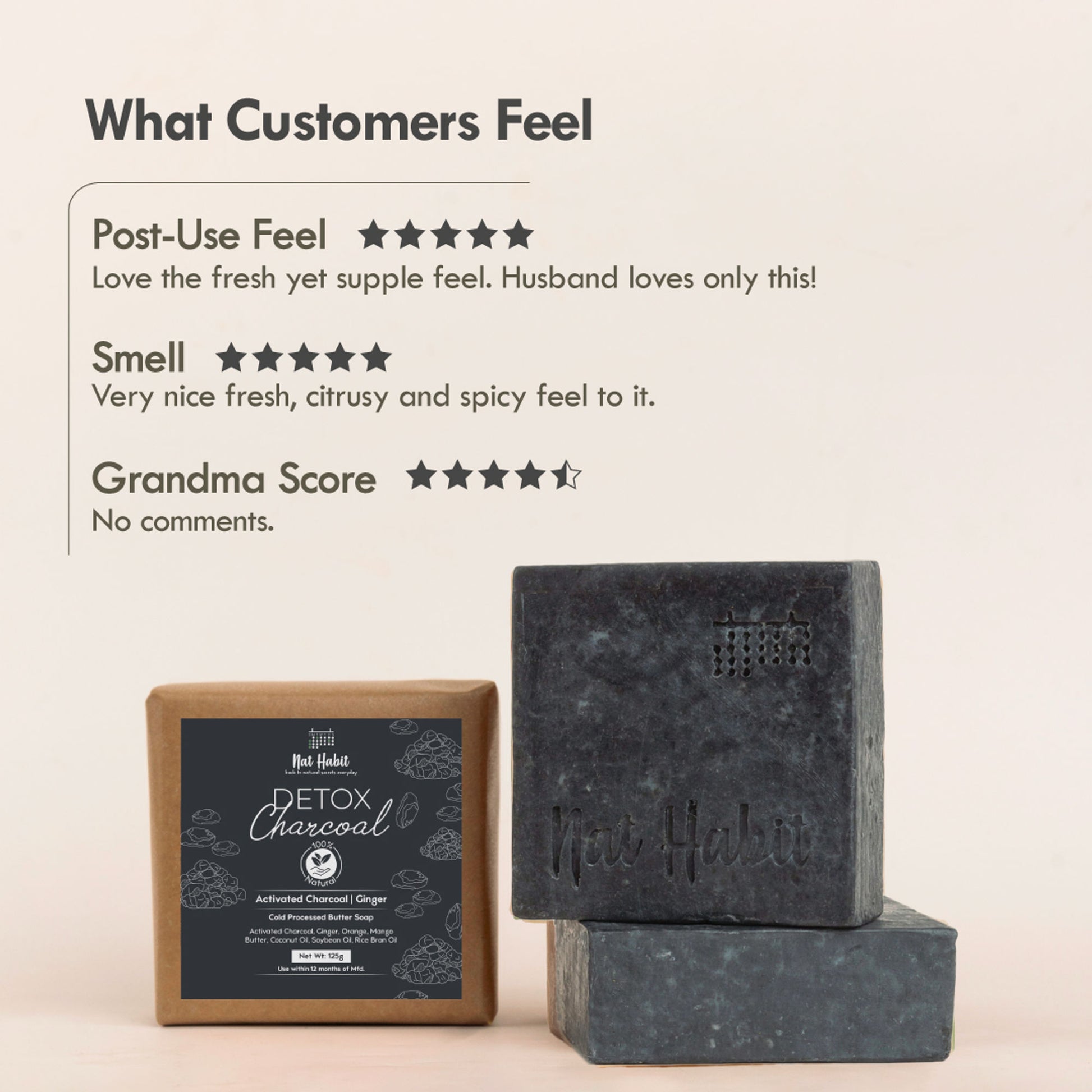 Nat Habit Cold Process Charcoal Detox Butter Bath Soap-Detoxification, De-Tan & Blackhead Handmade