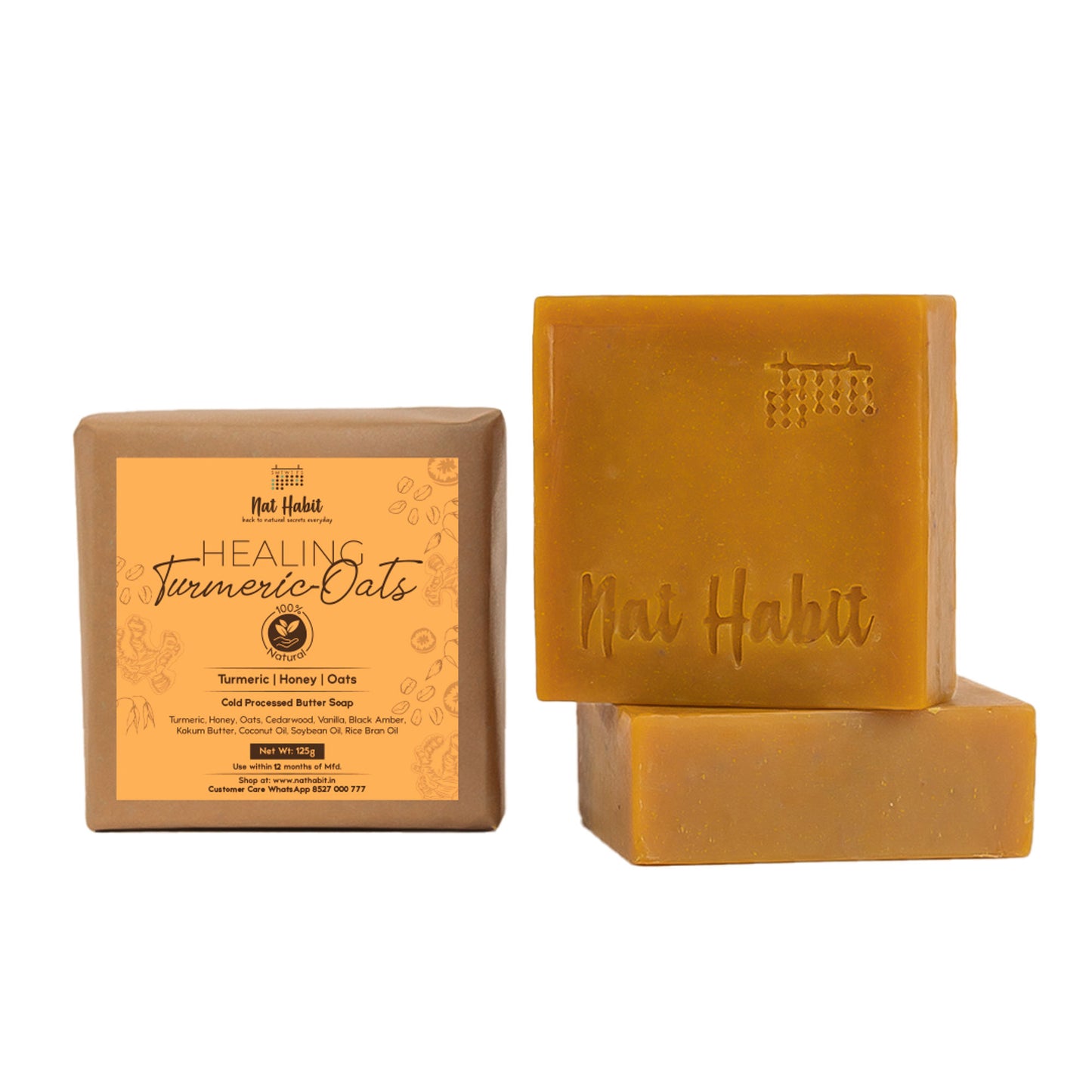 Nat Habit Cold Process Turmeric Butter Bath Soap - Exfoliation, Acne, Skin Brightening & Dark Spots