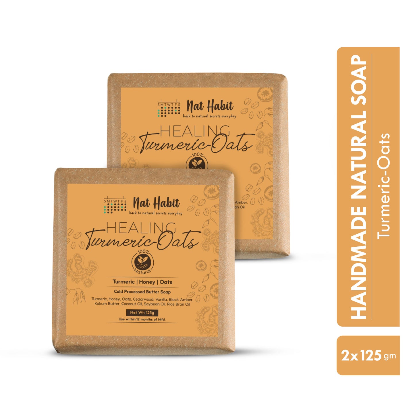 Nat Habit Cold Process Turmeric Butter Bath Soap - Exfoliation, Acne, Skin Brightening & Dark Spots
