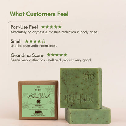 Nat Habit Cold Processed Neem Basil Butter Bath Soap- Antibacterial, Dark Spots, De-Tan & Handmade
