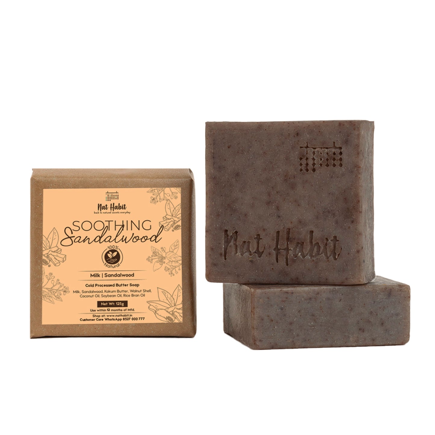 Nat Habit Cold Process Ayurvedic Chandan Sandalwood Handmade Butter Soap for Radiant Skin Face Glow