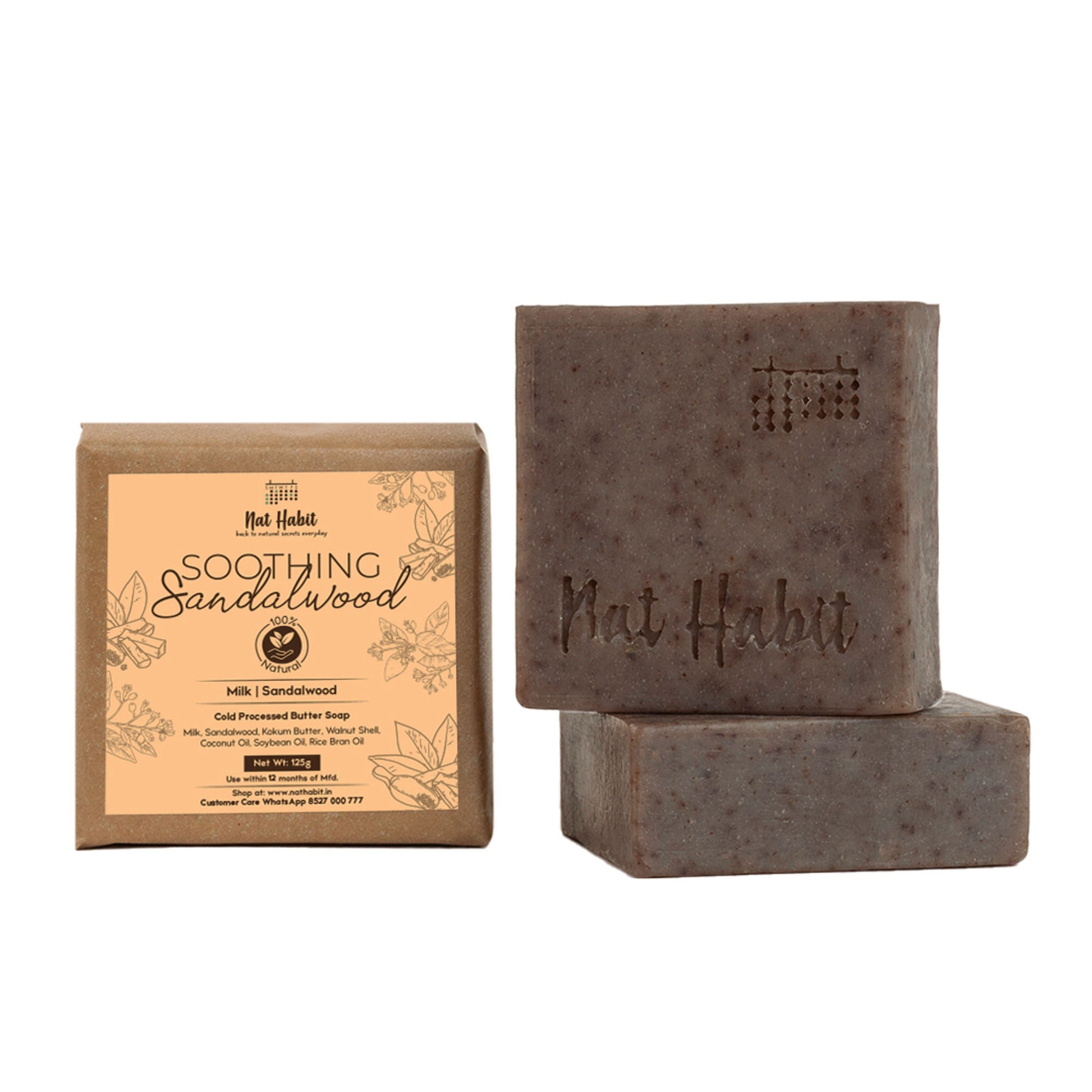 Nat Habit Cold Process Ayurvedic Chandan Sandalwood Handmade Butter Soap for Radiant Skin Face Glow