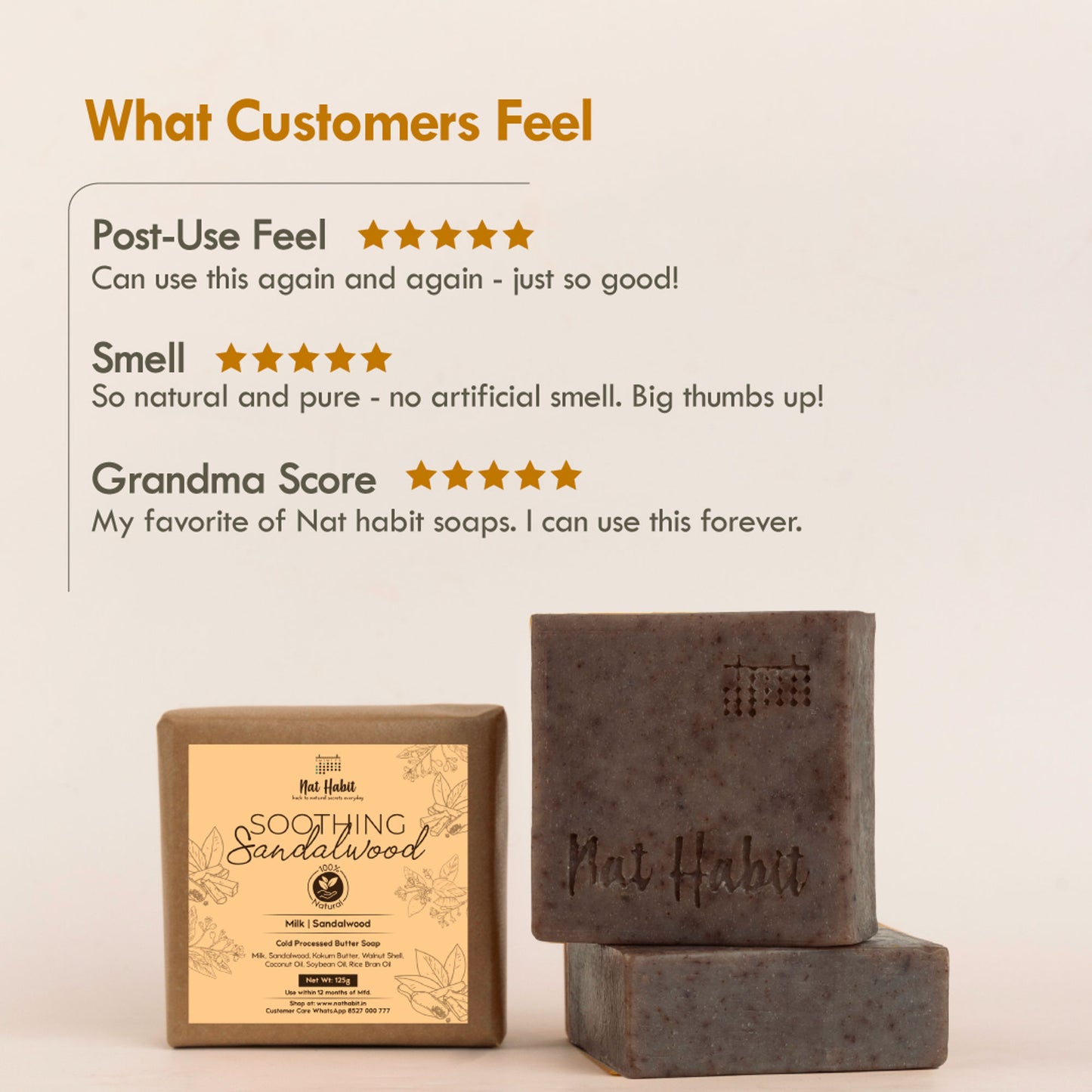 Nat Habit Cold Process Ayurvedic Chandan Sandalwood Handmade Butter Soap for Radiant Skin Face Glow