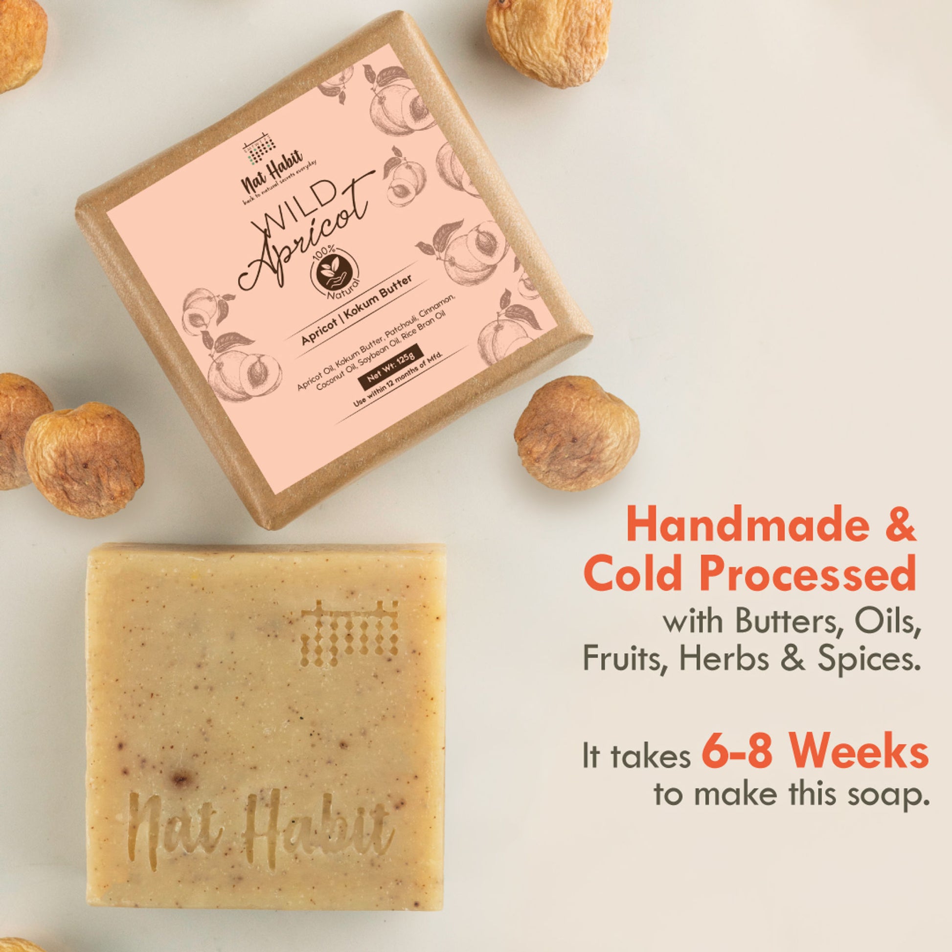 Nat Habit Ayurvedic Cold Process Apricot Butter Bath Soap - Vit C, Whitening, Nourishing & Handmade