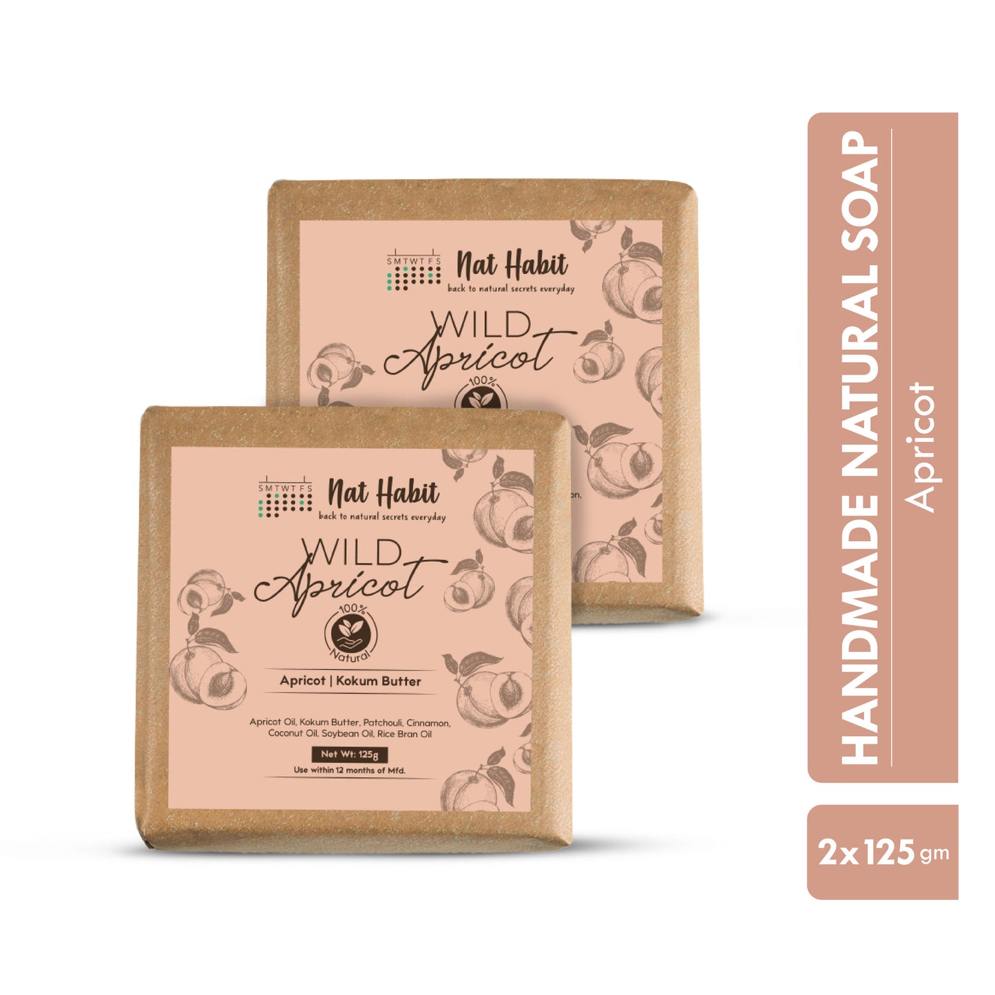 Nat Habit Ayurvedic Cold Process Apricot Butter Bath Soap - Vit C, Whitening, Nourishing & Handmade