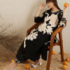 Dhiyona IE Black Floral Printed V-Neck Sequinned A-Line Kurta With Salwar